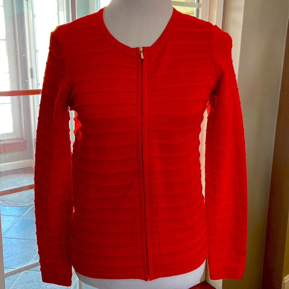 Ann Taylor orange zippered cardigan